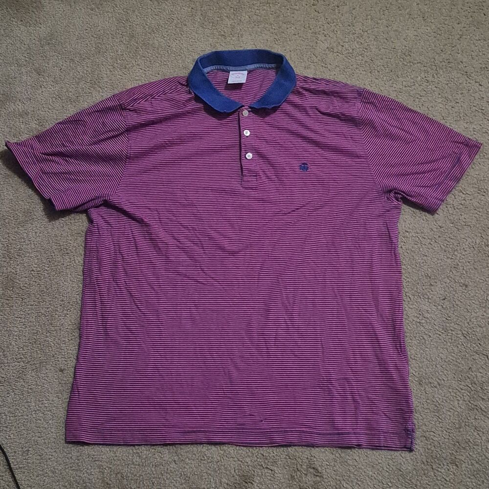 Brooks Brothers Pink Blue Striped Polo Shirt Men's Size XL